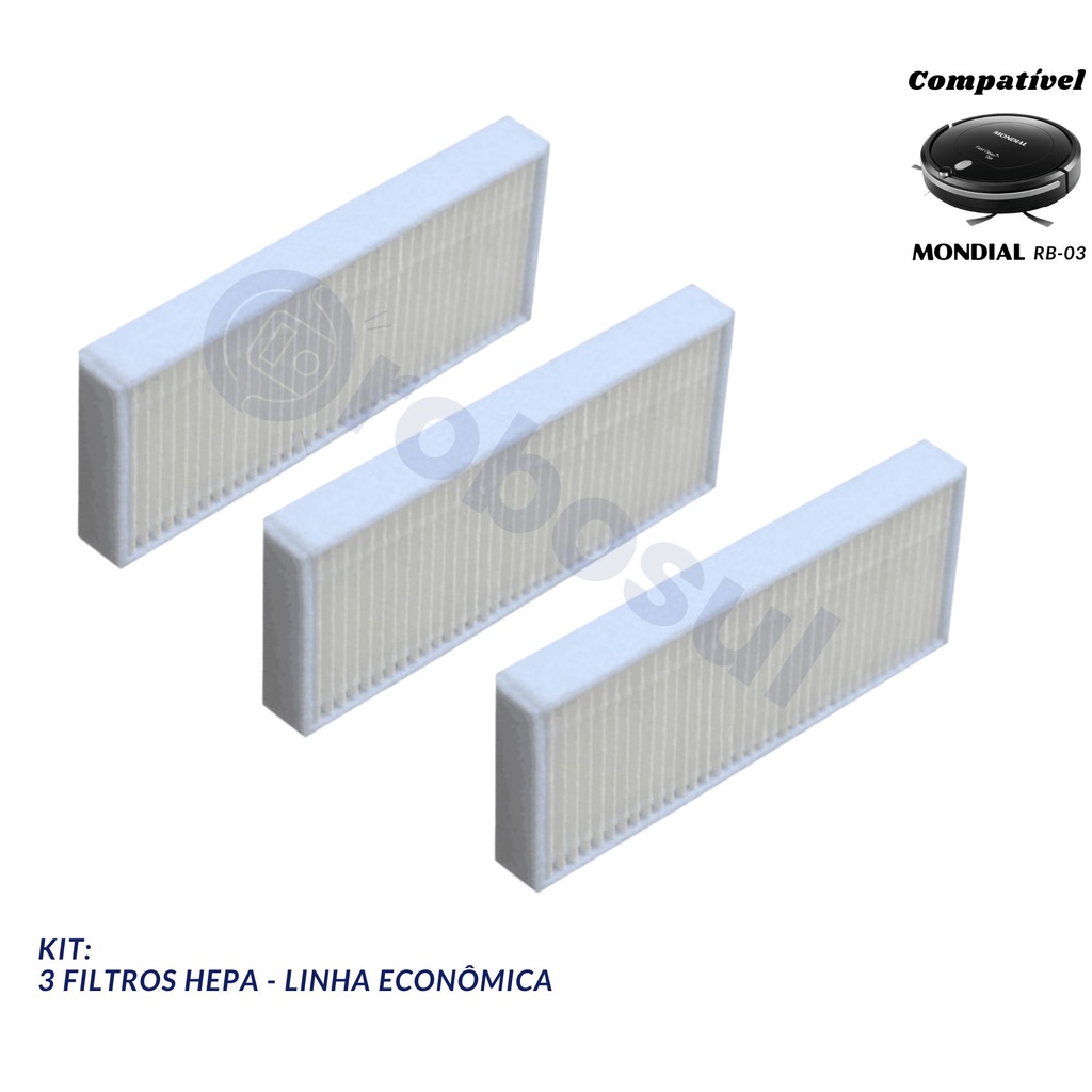 3 Filtros Para Robô Aspirador Mondia Fast Clean Plus RB03 RB-03 - Linha Economica