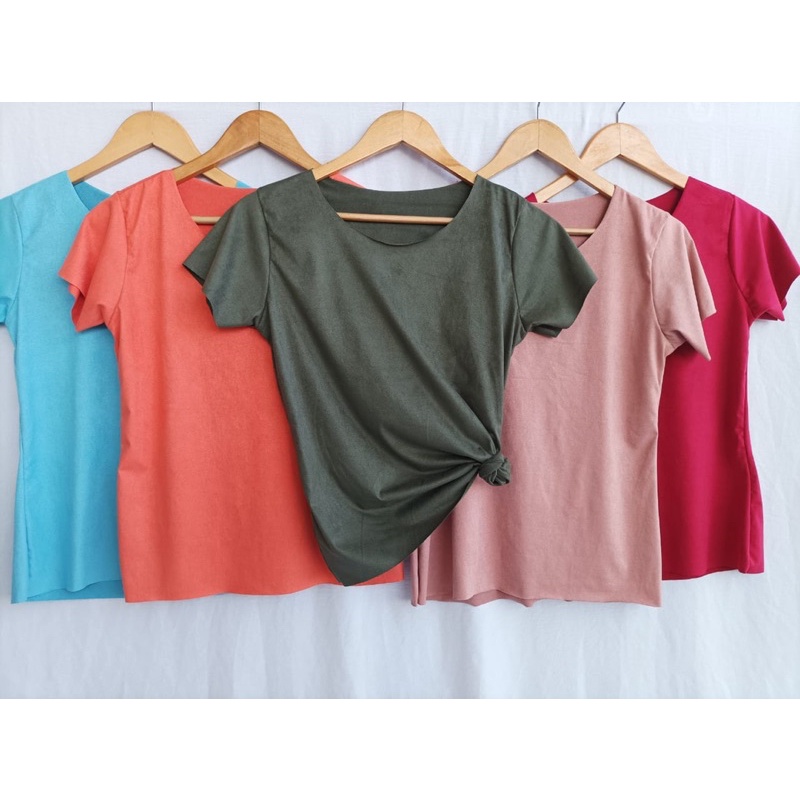 T-shirt feminino suede gola redonda cod130 em Oferta na Shopee