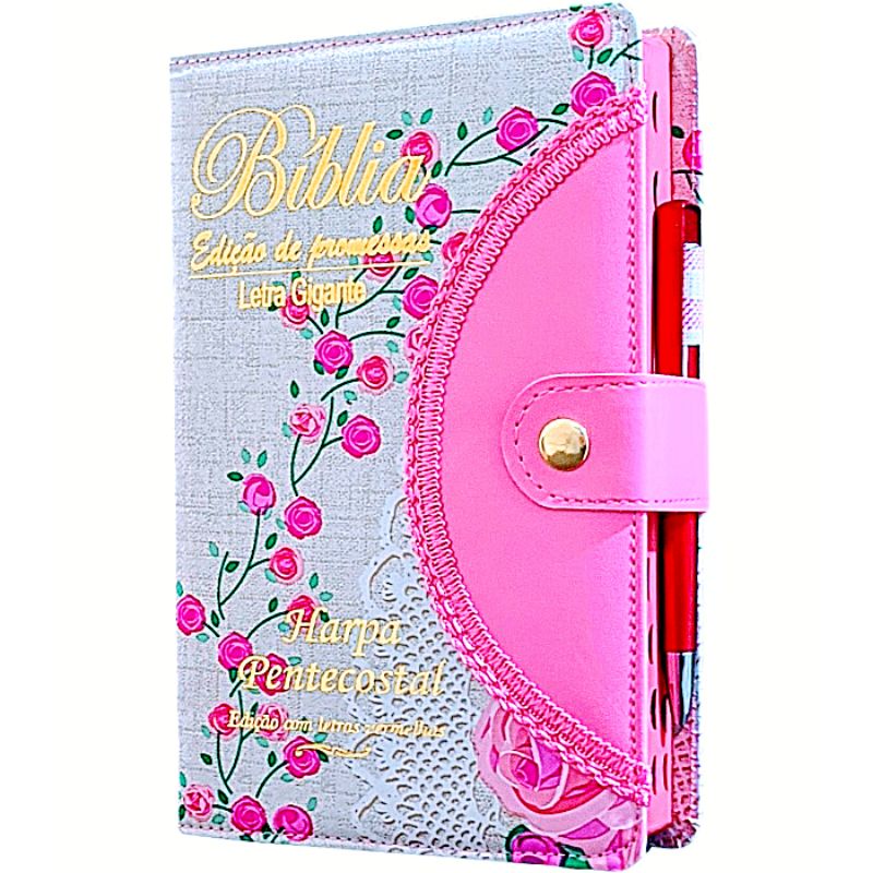 Bíblia Sagrada da Mulher Letra Gigante com Harpa e Corinhos Botão e Caneta em Oferta na Shopee
