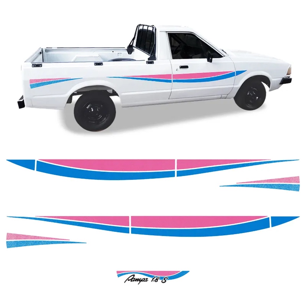 Kit Adesivo Faixa Lateral Traseira Ford Pampa 1.8 S Azul Rosa