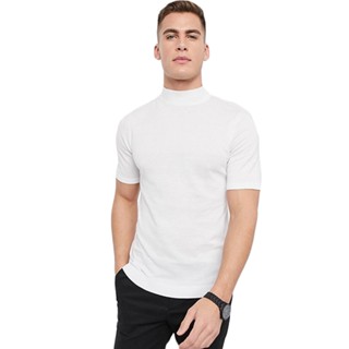 CAMISETA GOLA ALTA BRANCA STECCHI SLIM ALGODÃO