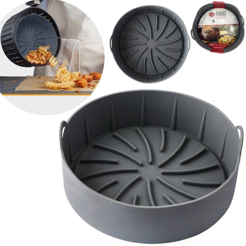 FORMA DE SILICONE REDONDA COM ALCA PARA AIR FRYER / FRITADEIRA ELETRICA 8,3X22CM DE Ø
