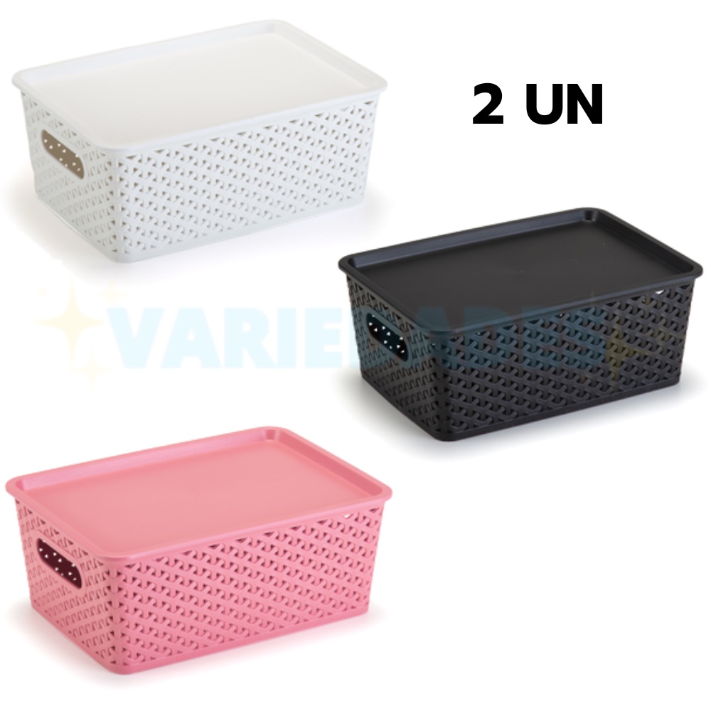 Kit 2 Caixas Organizadoras Rattan 6,5 Litros Empilhável Com Tampa em Oferta na Shopee