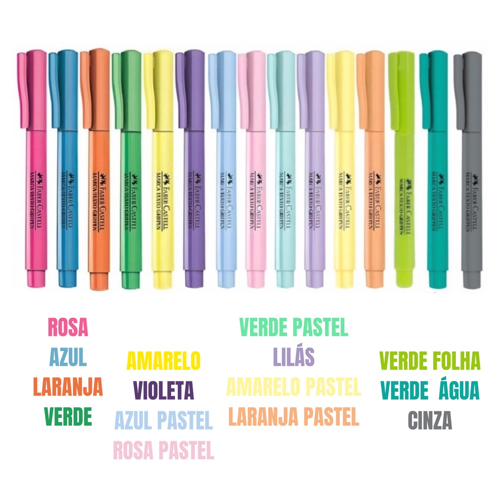 Caneta Marca Texto Faber Castell Tons Pastel e Neon Grifpen - Unidade Novas Cores