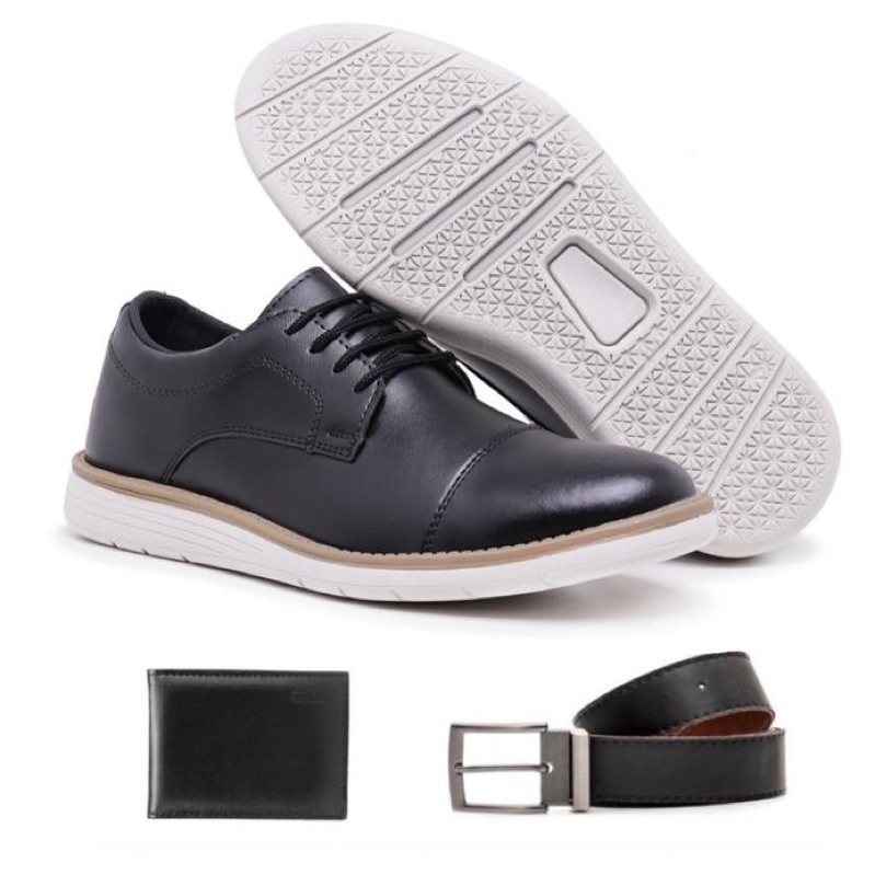 Sapato Social Masculino Oxford Brogue Italiano De Couro Costurado + Cinto e Carteira
