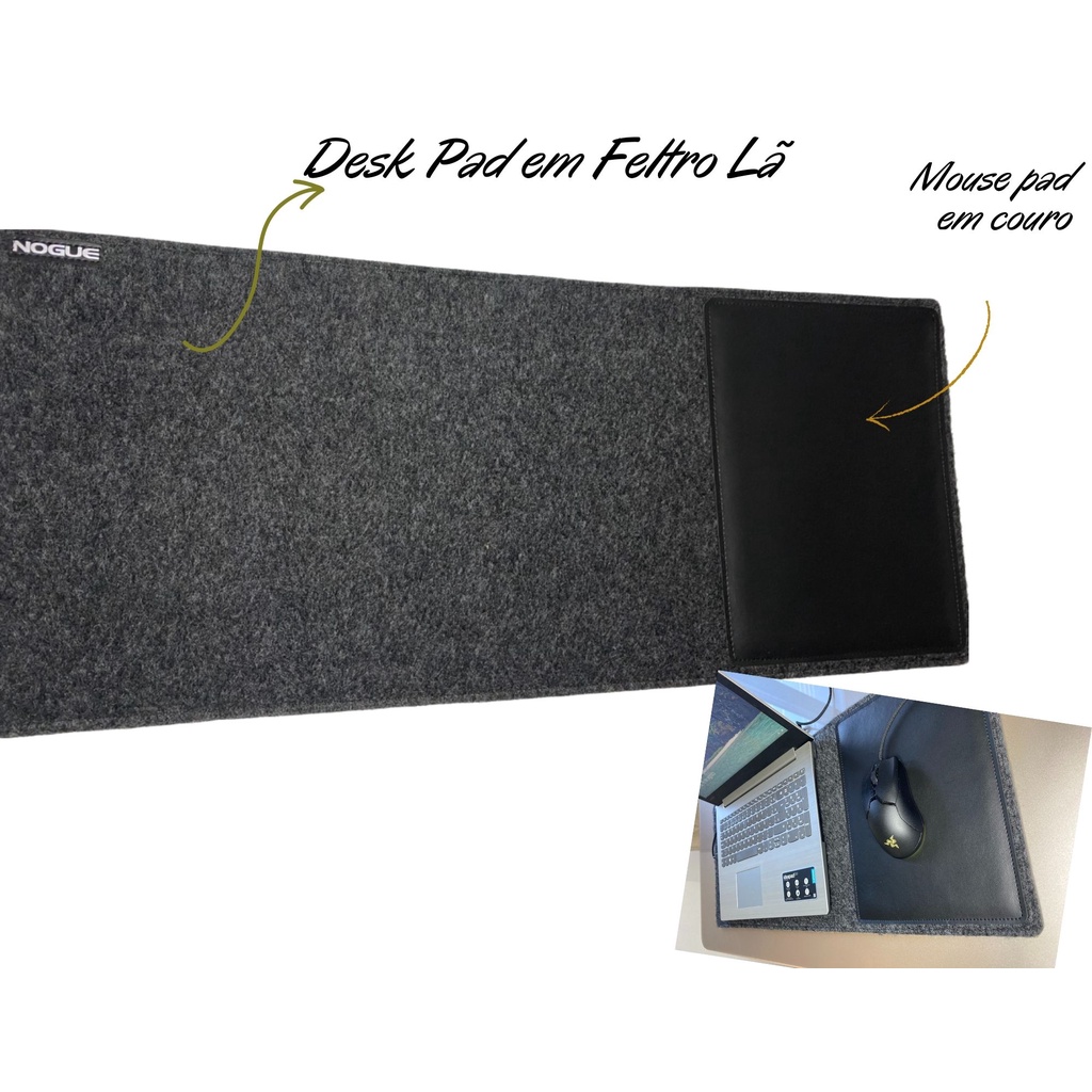 desk pad 70x30 feltro mouse em couro sintético mouse cor preto