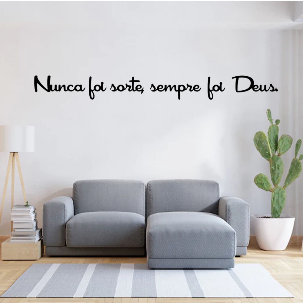 Quadro Decorativo Religioso Frase Nunca foi sorte sempre foi Deus MDF 3mm Preto Fosco