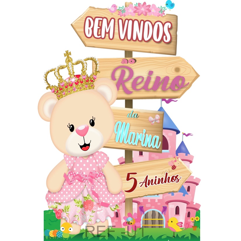 1 display placa seta indicadora mdf cenário ursinha princesa personalizamos nome decoração festa