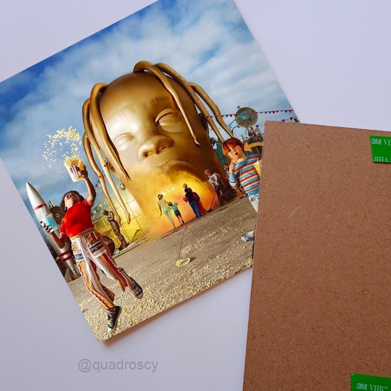 Quadro placa decorativa Travis Scott Astroworld 20x20, decoração para quarto música quadrinhos músicas