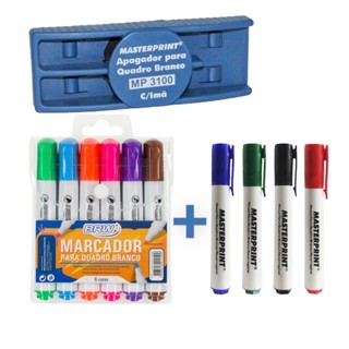 Kit 10 Pincel Caneta Quadro Branco Cores Vivas + Apagador Magnético