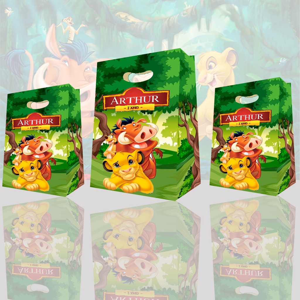 Sacolinha Surpresa O Rei Leão Timão e Pumba Sacola Festa Aniversário Personalizada