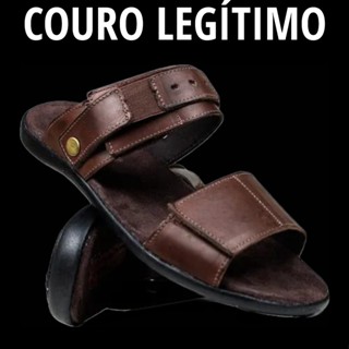 Chinelo Masculino Couro Sandália Masculina Confortável Solado Borracha Antiderrapante Tendência