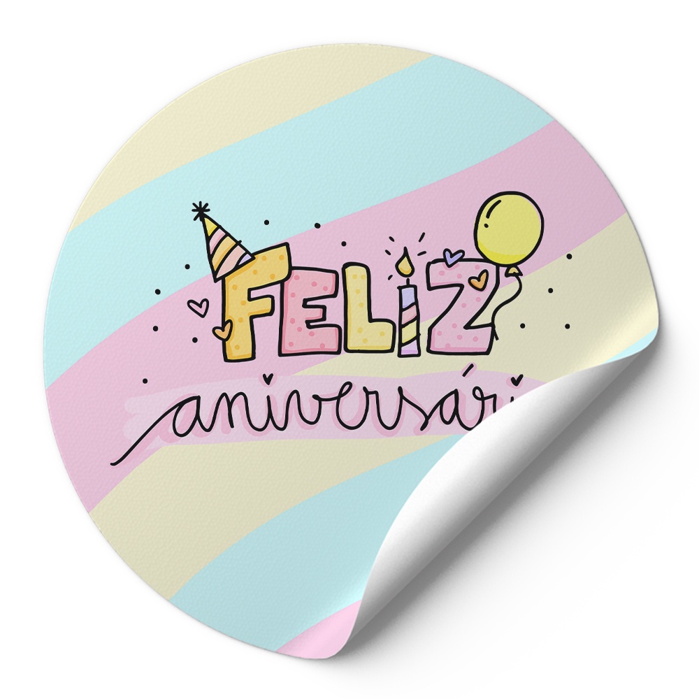 Adesivos Etiquetas Para Embalagens Tag Redondos Feliz Aniversario Rosa Waves Colors AD01409