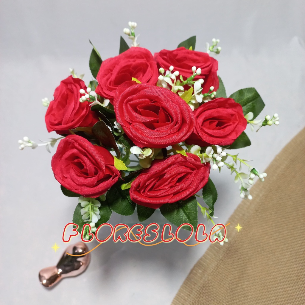 Buquê de Rosas Botão com 7 Flores P/ Decoração Casamento, Arranjos, Decorar Festas e casa