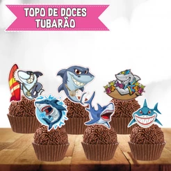 Topo para Doces - Decoração para Festa - Topper KitS com 10un/20un/30 unidades - Tema Tubarão Te Amo