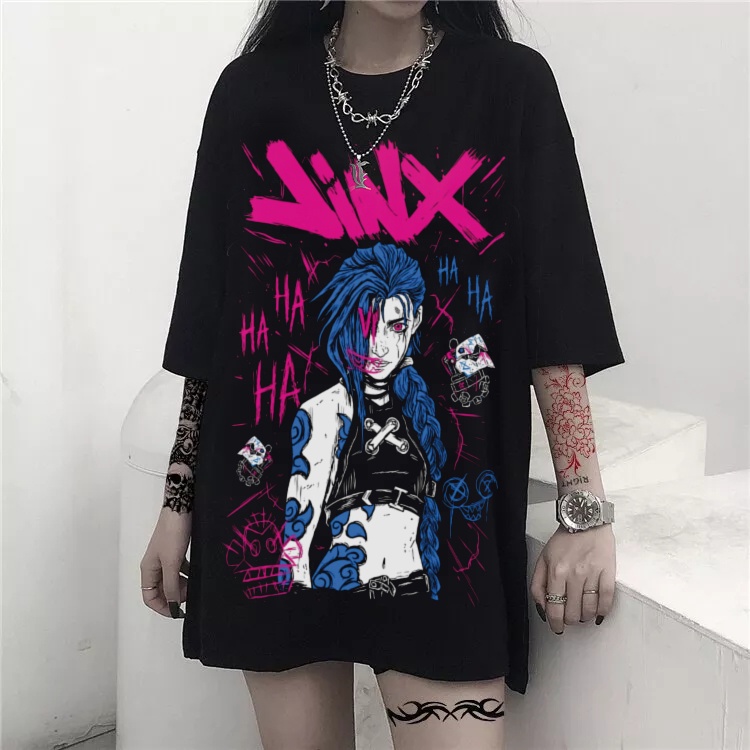 Camiseta ALGODÃO Preta Anime Jinx Arcane