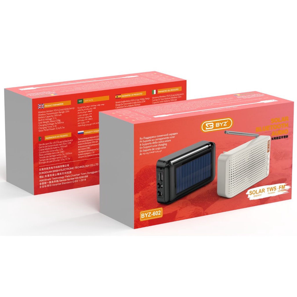 Caixa De Som C Placa Solar Bluetooth Rádio fm