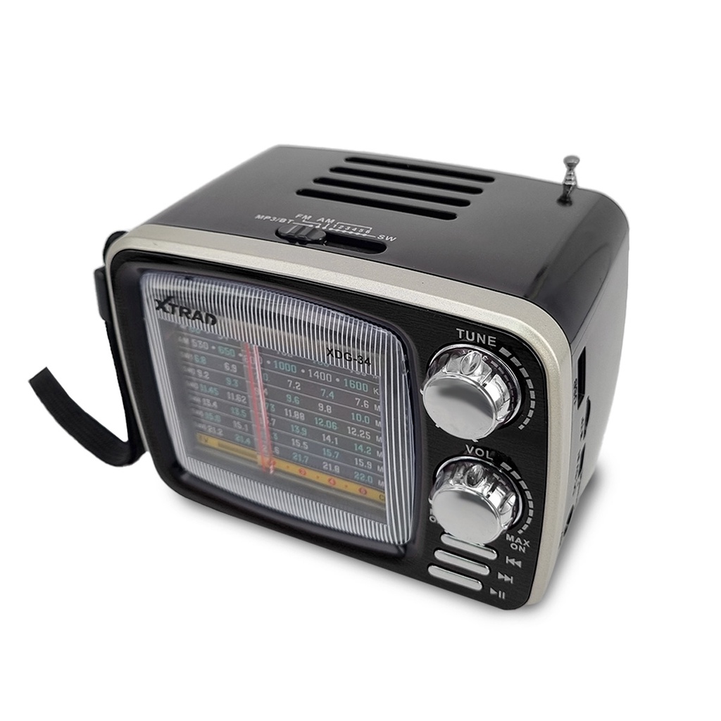 Rádio Retro Vintage Bluetooth Design TV Antiga Am Fm Usb Recarregável XDG-34