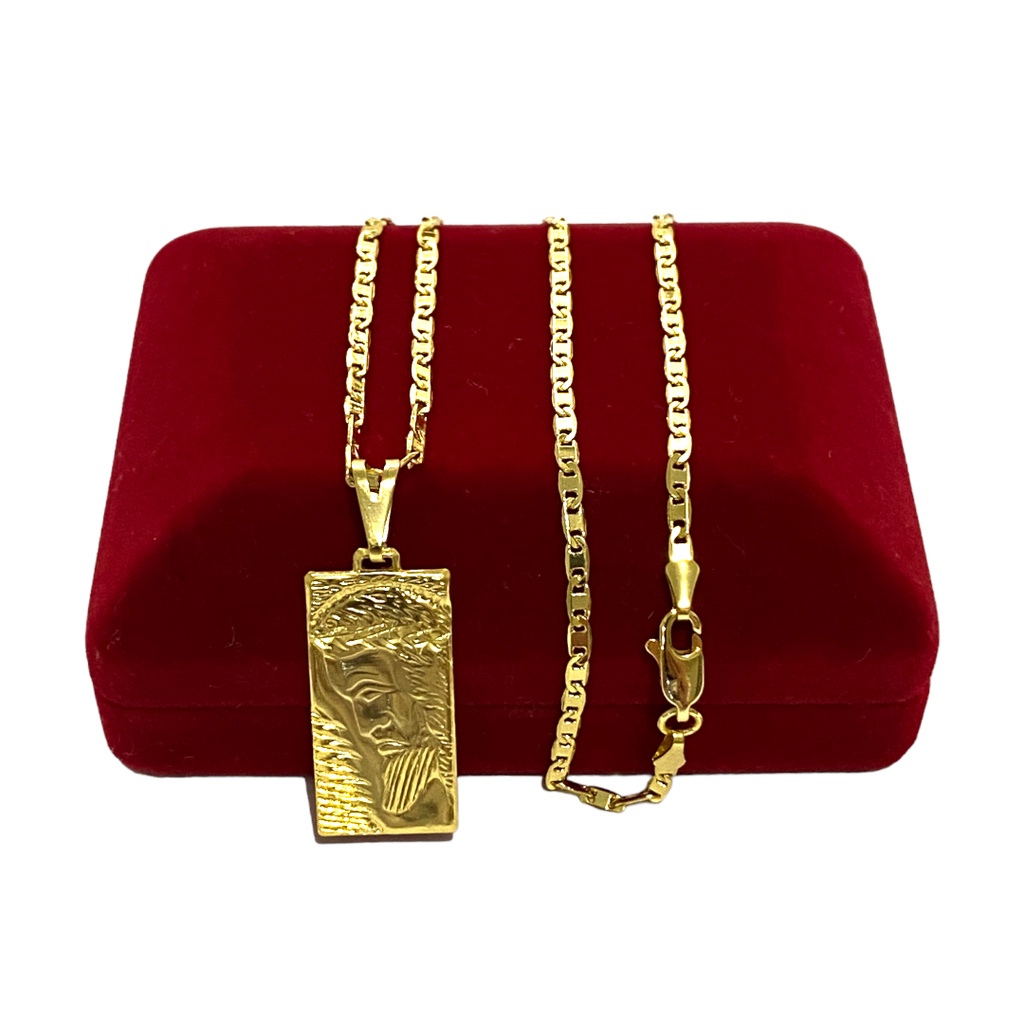 CORRENTE PIASTRINE 2MM - PLAQUINHA ROSTO DE CRISTO - LIGA DE METAL ESPECIAL BANHO DE OURO 18K