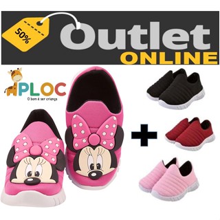 KIT 2 PARES - Tênis Infantil Menina Meia Calce Fácil Leve Flexível Confortável Anatômico PLOC P03 - MINNIE PINK POÁ ROSA + P-26 BORDADO