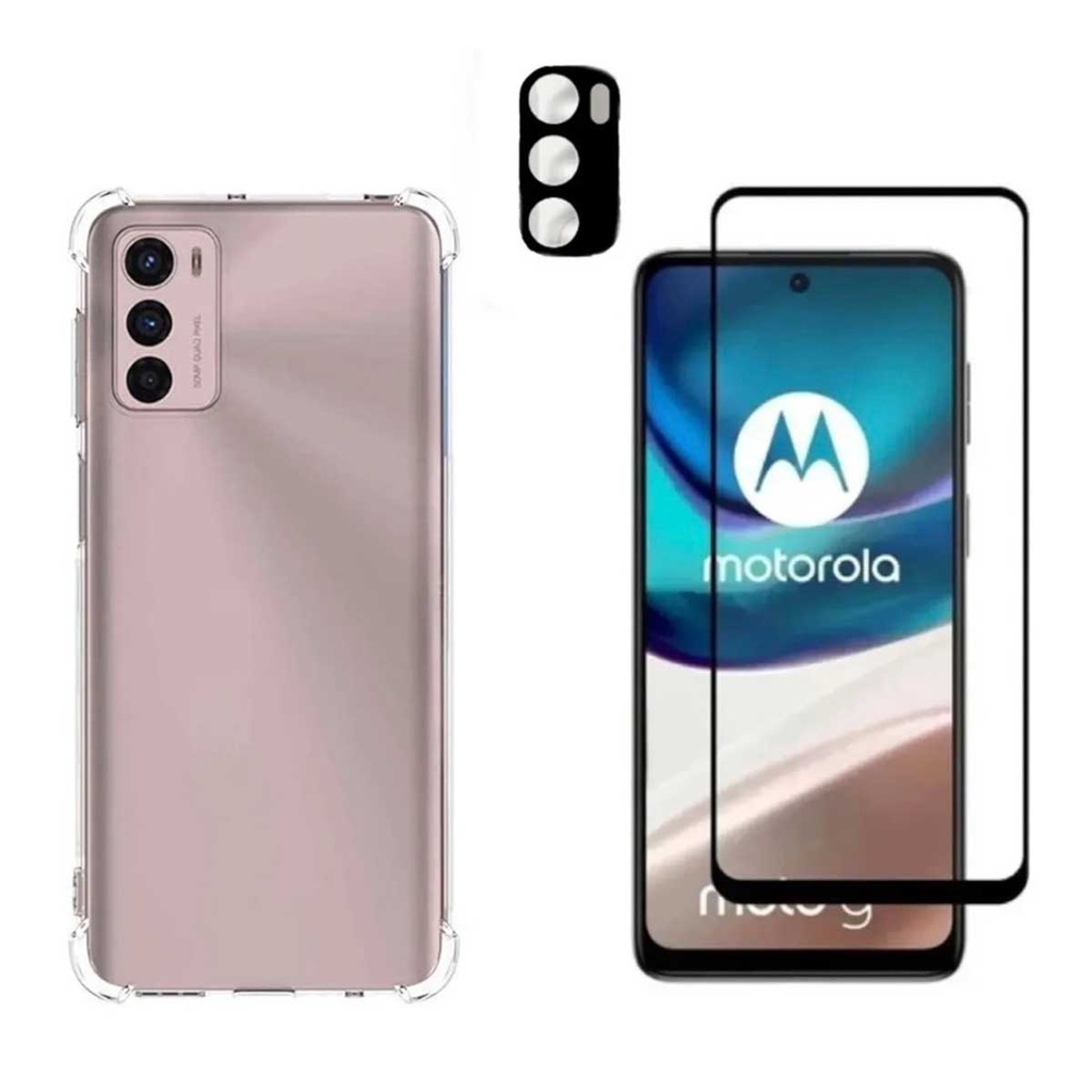 Kit 3x1 Capa Capinha Anti Quedas para Moto G42 + Película Vidro Frontal 3D + Película Câmera
