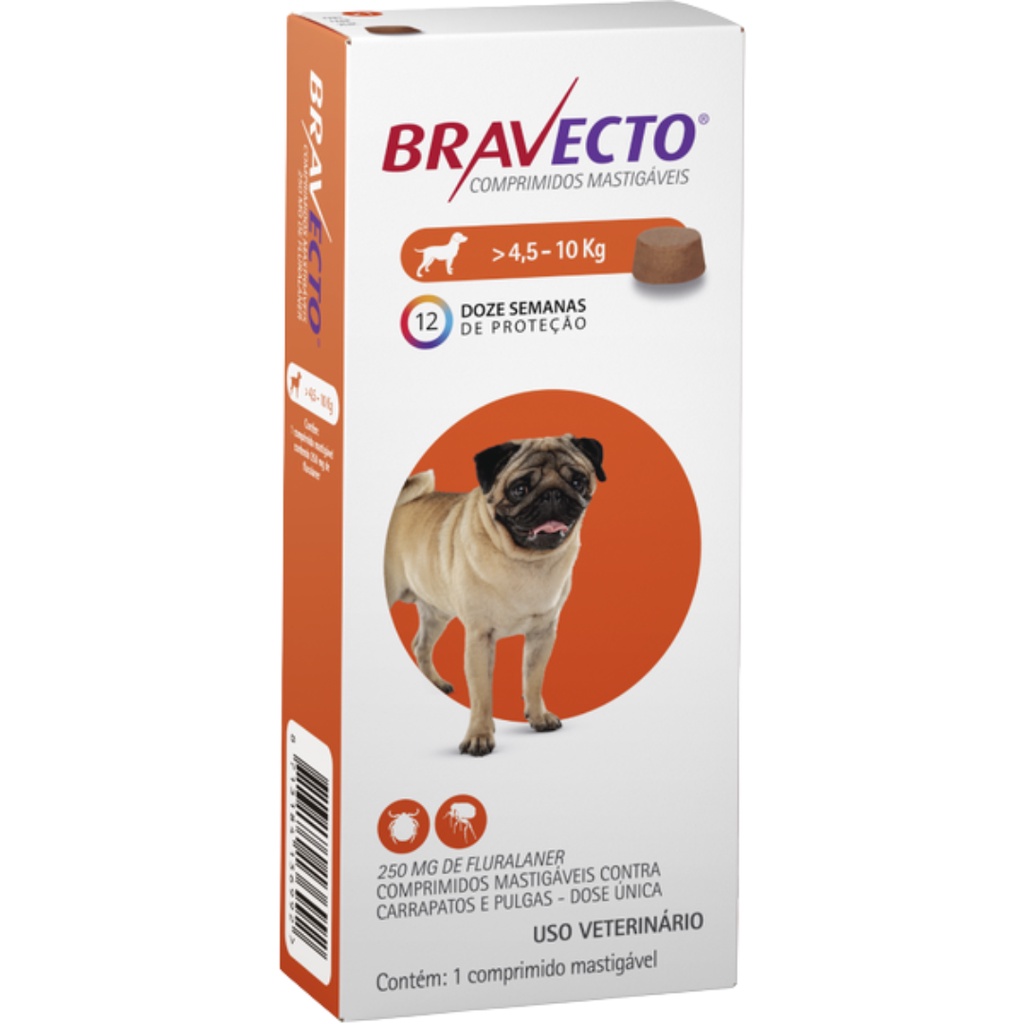 Bravecto Antipulgas e Carrapatos MSD para Cães de 4,5 a 10 Kg - Pets