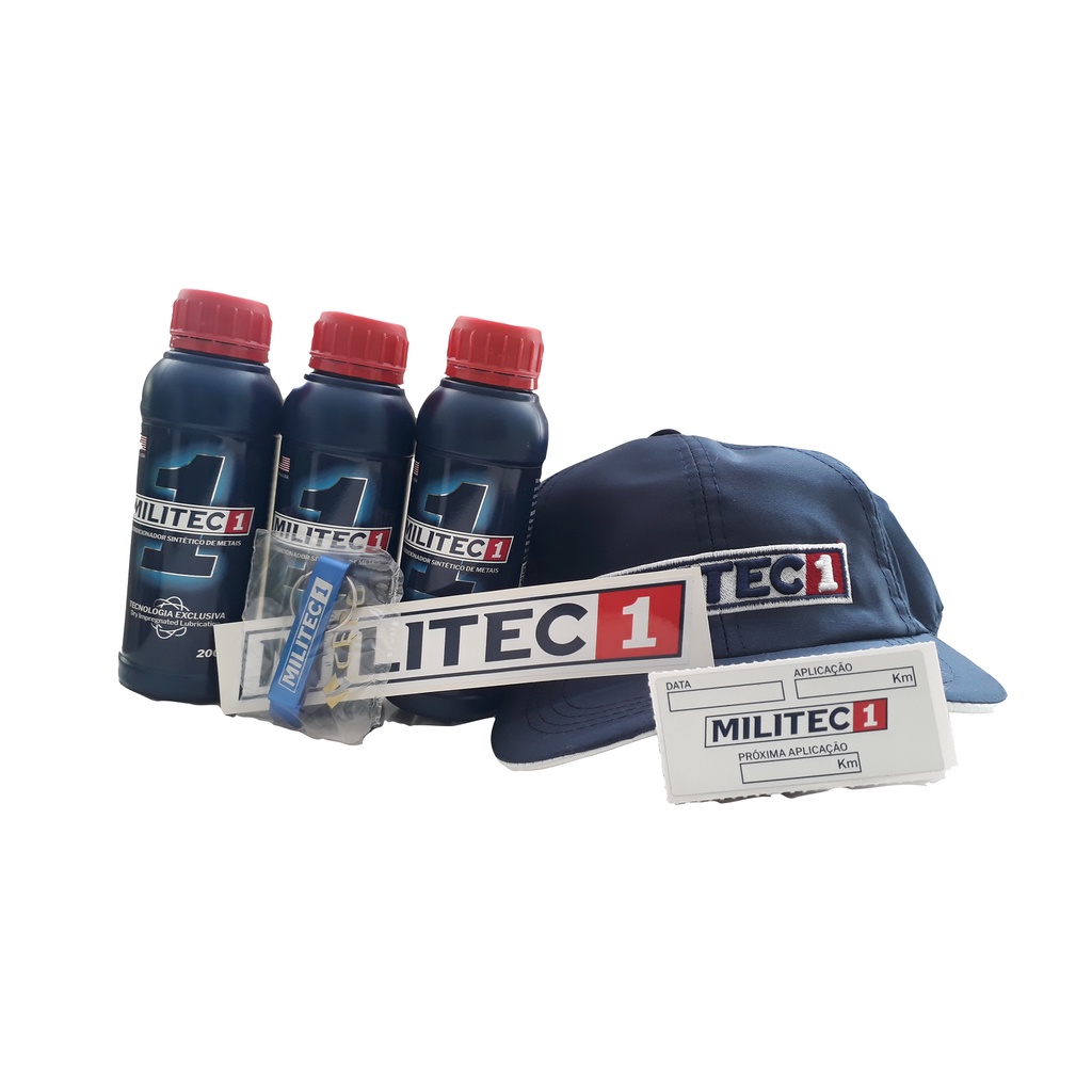Kit 3 Militec-1 200ml, Adesivo, Etiqueta, Chaveiro e Boné