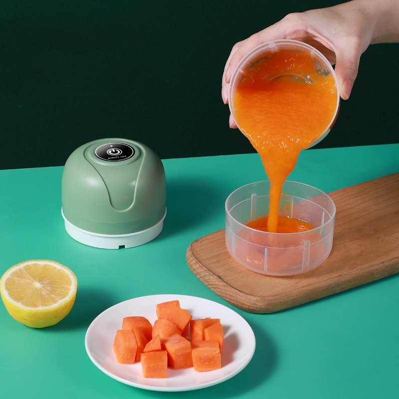 Mini Processador De Alimentos Moedor Alho Com 03 Lâminas Elétrico Sem Fio Recarregável Verde