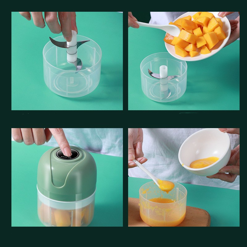 250ml Mini Processador De Alimentos Moedor Alho Elétrico Sem Fio Recarregável USB Verde