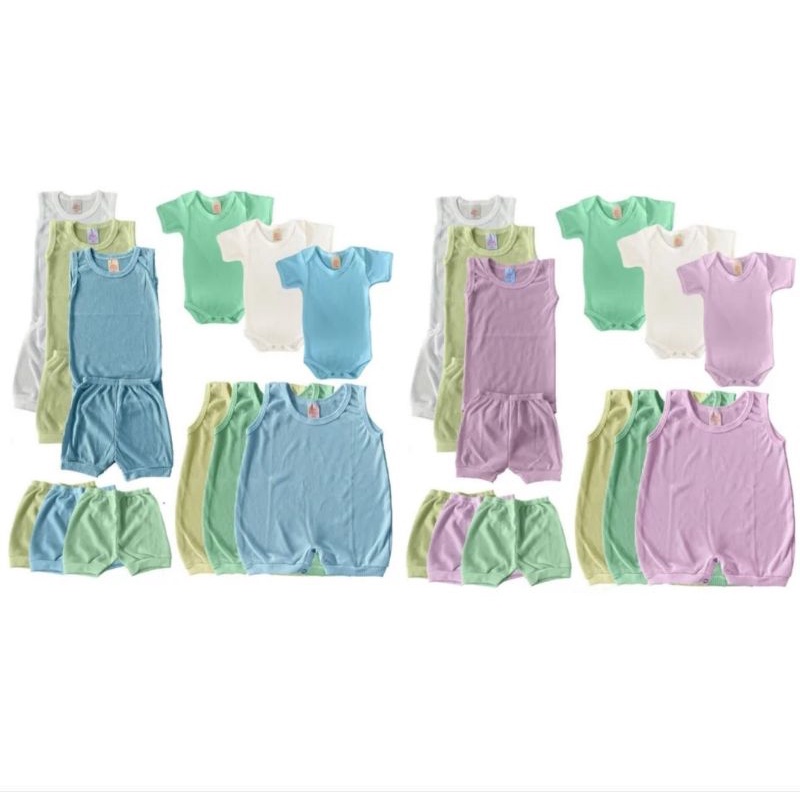 Enxoval Bebê Verão Maternidade Body Bebê Short e Banho de Sol 15 Peças Algodão menino, Menina  e unissex.