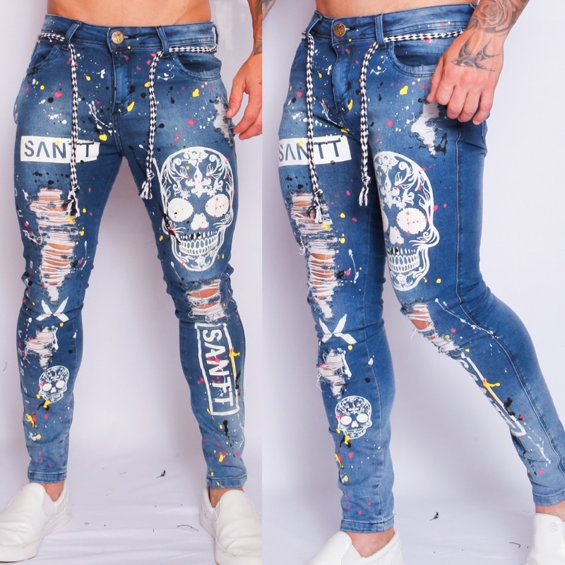 Calça jeans masculina sales estampada