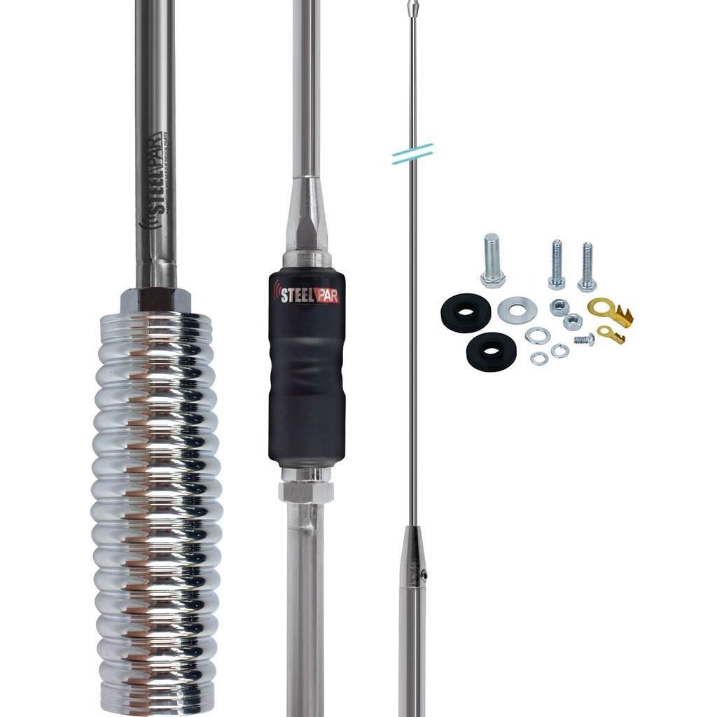 Antena Móvel Bobinada Caminhão Radio Amador Px Argentina Inox 1,63 Metros Base Cromada Steelpar