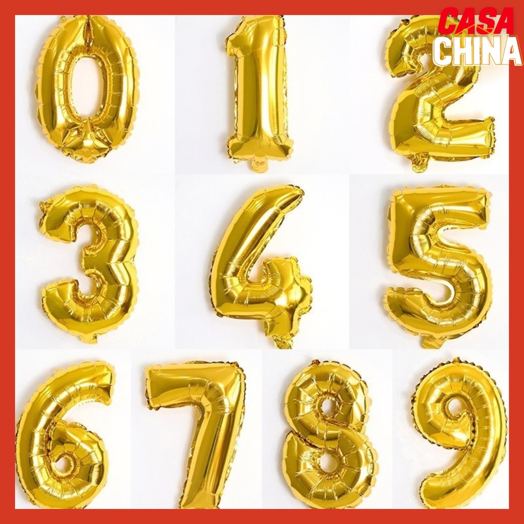 Kit c/ 10 Balões Metalizados Números Dourado 16 polegadas 40 cm