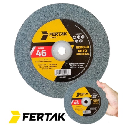 Rebolo Reto (Pedra Esmeril) 6 Pol. x 3/4 Pol. Grão Médio 24 / 46 / 60 - Fertak