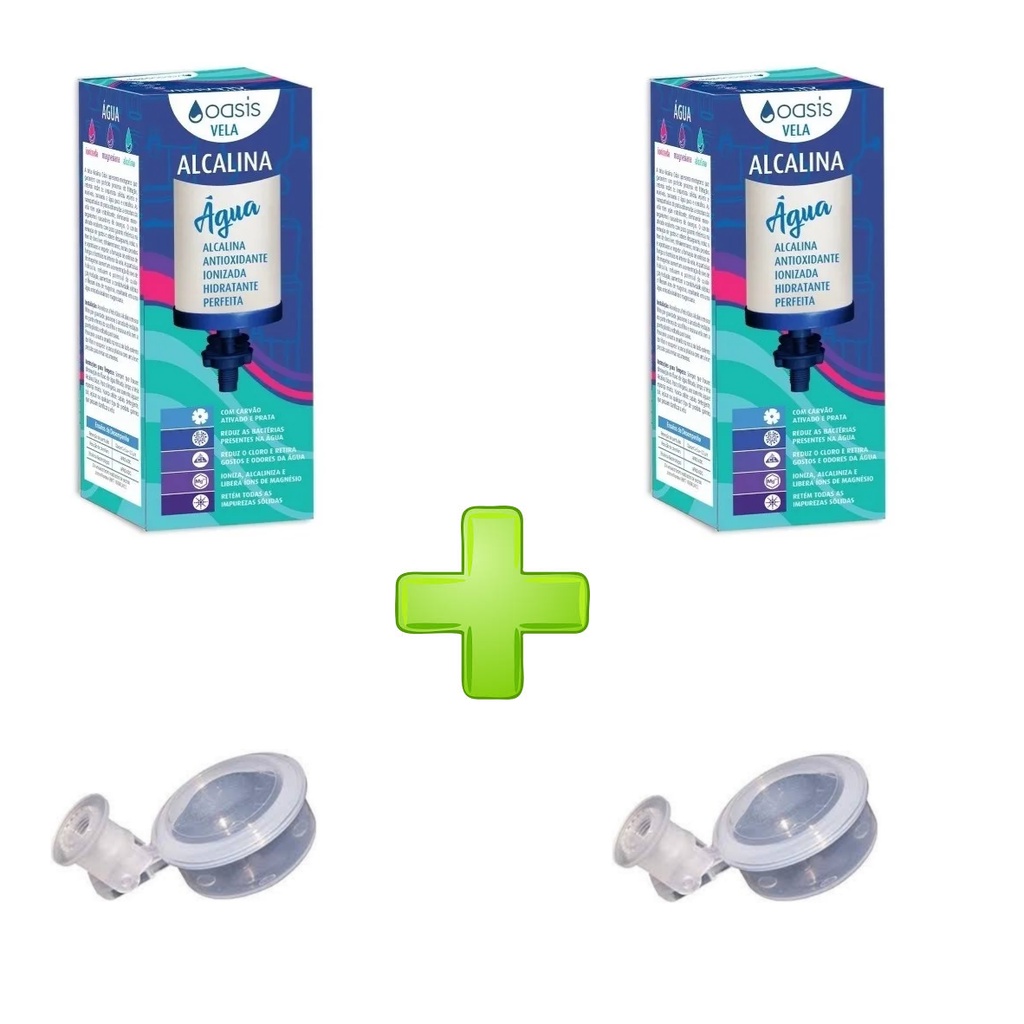 Kit 2 Velas Com Magnesio Agua Alcalina Filtro De Barro Prata Carvão + 2 Boias