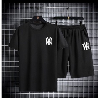 Kit Verão Bermuda e Camiseta algodão caminhada academia 2023 NY EUA Top + RELOGIO
