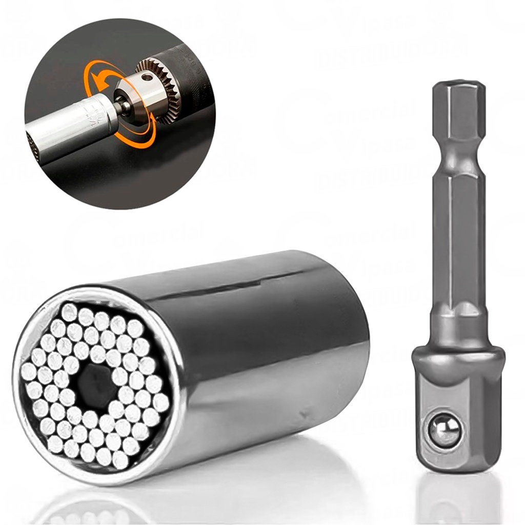 Soquete Universal Ajustável 7mm A 19mm + Adaptador 3/8 Cromo Vanádio