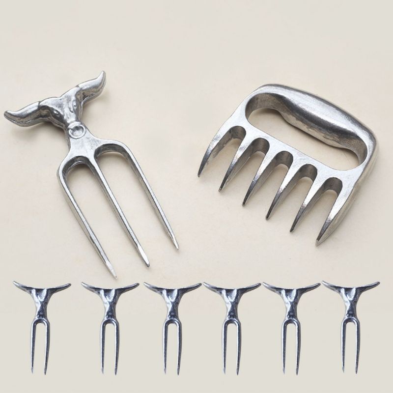 kit churrasco 1 garra de urso 1 garfo tridente 6 ou 12 mini garfinho para petisco presente area de churrasco