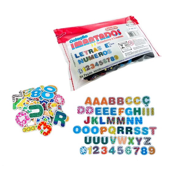 Imã Letras Números 3cm  Para Geladeira Quadro e Lousa Infantil Alfabeto e Números Creche Escola Alfabetização Carimbras