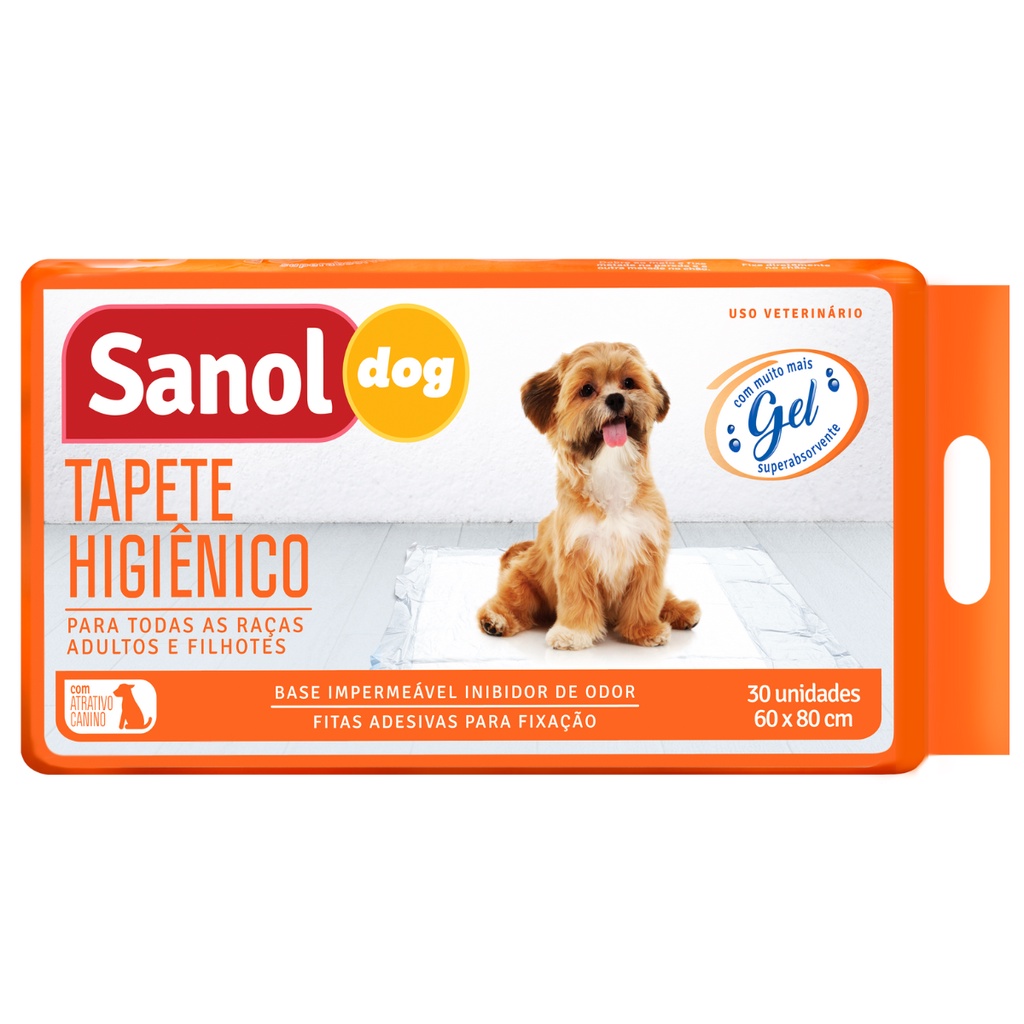 Tapete Higienico Sanol Dog 30 Unidades Com Fitas Adesivas 60x80cm
