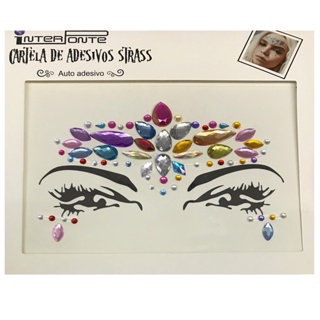 Kit Cartelas De Adesivo Facial Pedraria Strass Para Rosto Autocolante Maquiagem Carnaval