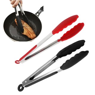 Pegador universal de silicone vermelho ou preto com cabo de inox longo pra massas macarrão salada e alimentos grande