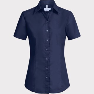 Camisa manga curta feminina camisete social azul marinho blusa gabardine passa fácil direto da fábrica