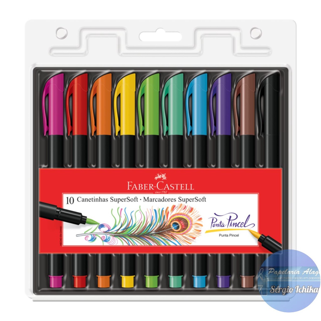 Canetinha Hidrográfica Faber-Castell SuperSoft BrushPen 10 Cores