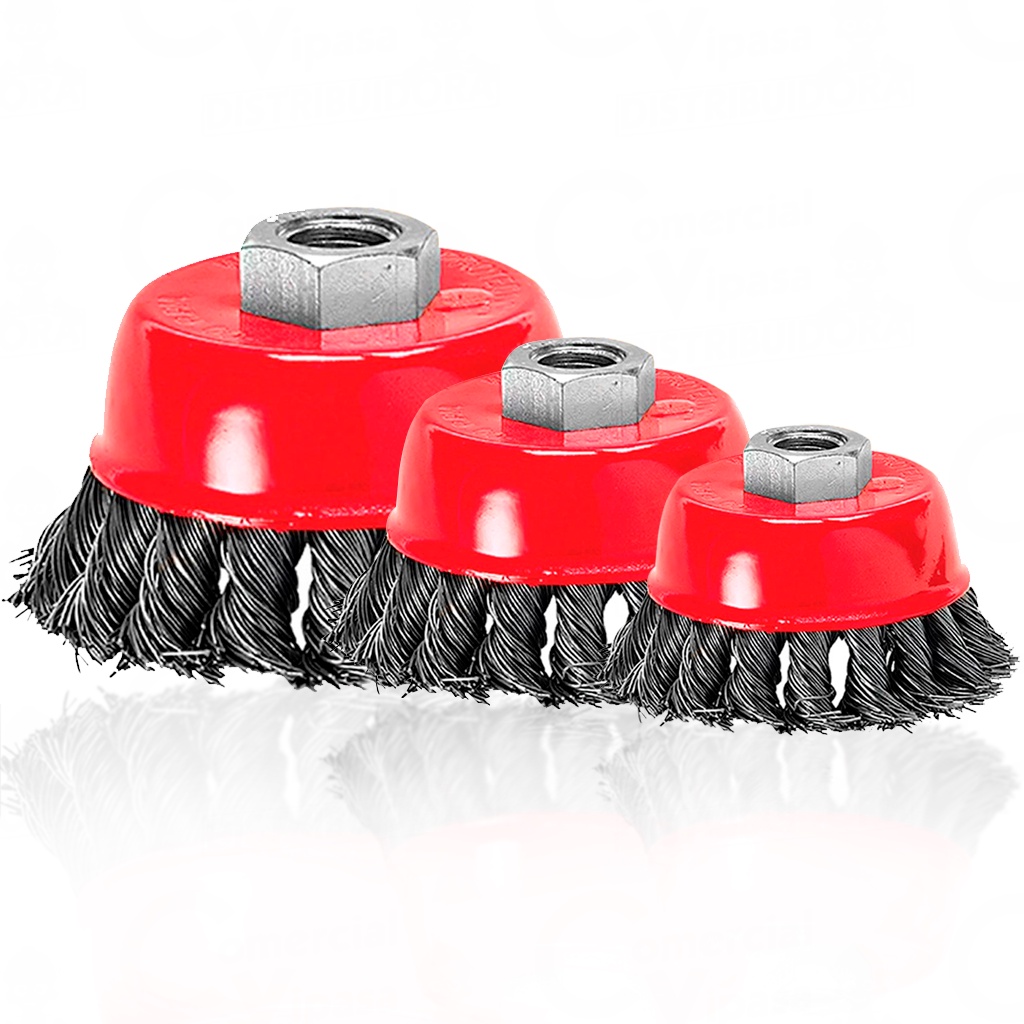 Escova De Aço Copo 3, 4, Ou 6Pol. Trançada Cerdas Duras Reforçada Industrial Até 8500 RPM Roca M14 em Oferta na Shopee