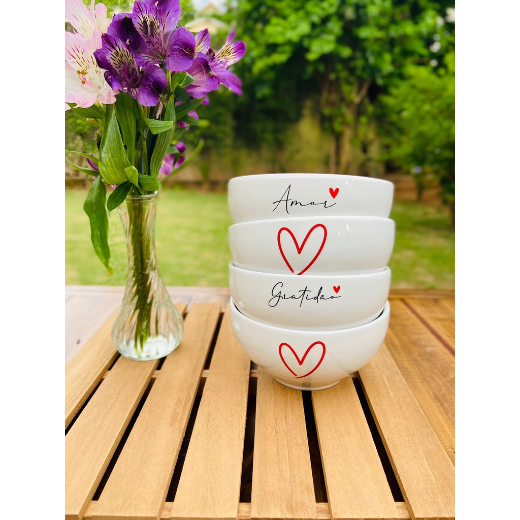 Kit Jogo 6 Bowl Tigelas Porcelana Cumbuca Sopa Açaí Decorada