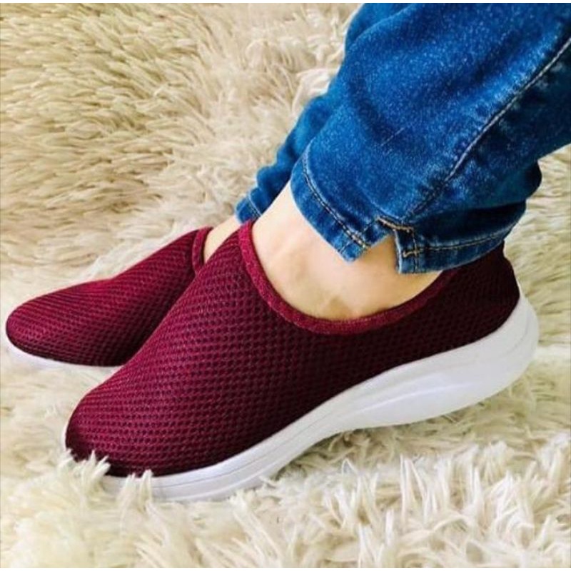 Tênis Meia Feminino - Tenis Feminino Calce Fácil Leve e Confortável cor Vinho