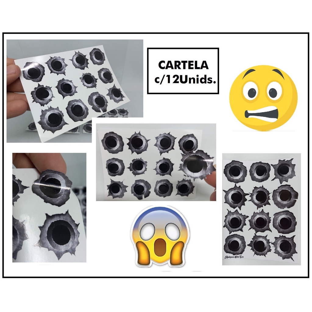 ADESIVOS FUROS DE BALA - DECORATIVO P/LATARIA - CARTELA C/ 12Unids. em Oferta na Shopee