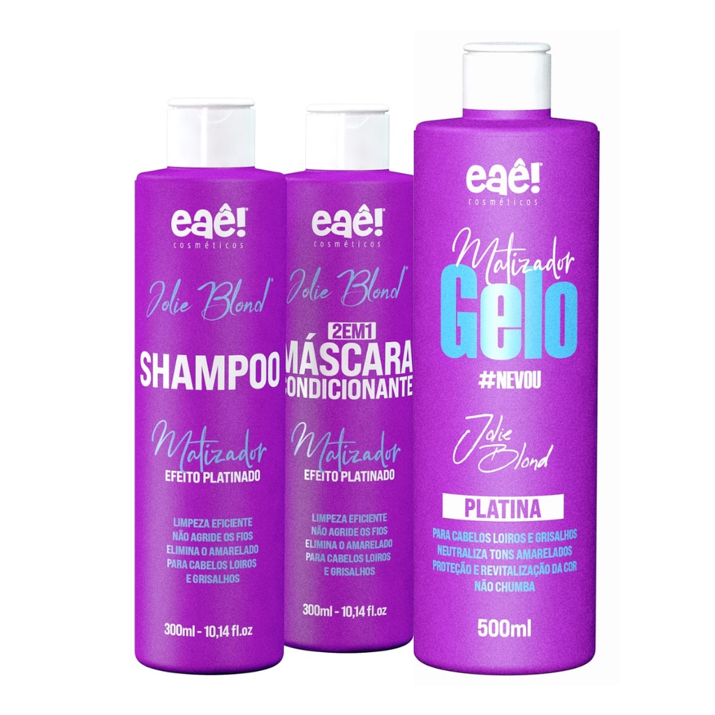 Kit Matizador Shampoo + Condicionador + Máscara Gelo Cronograma Capilar Cabelo Loiros Brancos ou Platinados Eaê!