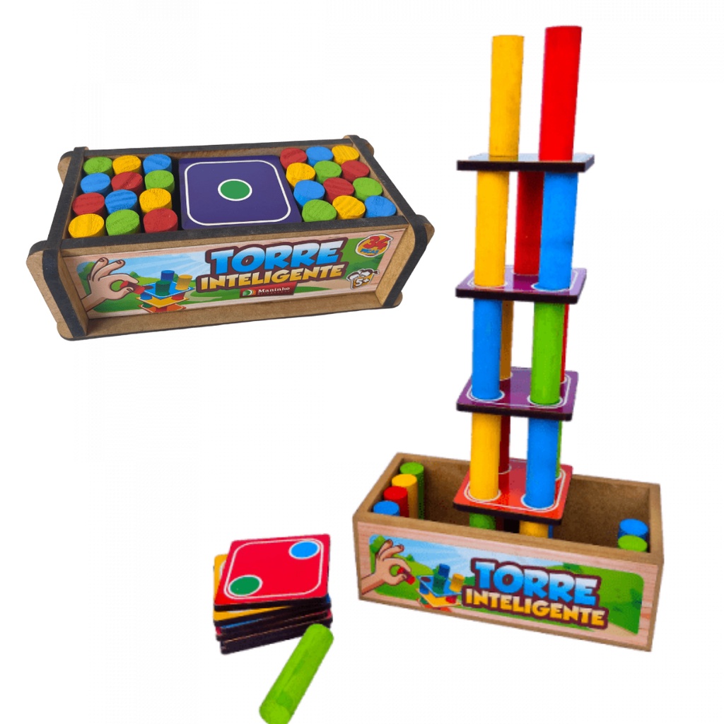 Jogos Educativos - Torre inteligente - Brinquedo Pedagógico Educativo em  Madeira - Escorrega o Preço